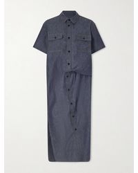 Sacai - Gathered Denim Midi Dress - Lyst