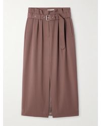 Dries Van Noten - Belted Pleated Wool-Twill Midi Skirt - Lyst