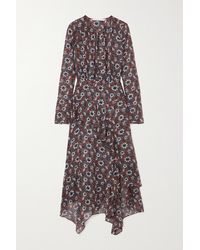Veronica Beard Sazan Asymmetrisches Midikleid Aus Seidenchiffon Mit Blumenprint Und Rüschen - Braun