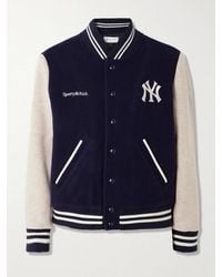 Sporty & Rich - '47 And New York Yankees Leather-Trimmed Embroidered Wool-Felt Bomber Jacket - Lyst
