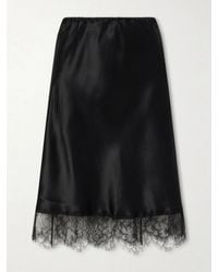 Carine Gilson - Lace-Trimmed Silk-Satin Midi Skirt - Lyst