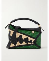 Loewe - Paula's Ibiza Puzzle Edge Crocodile Leather-Trimmed Raffia Shoulder Bag - Lyst