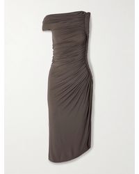 Alaïa - Asymmetrisches Midikleid Aus Stretch-Jersey Mit Raffungen - Lyst