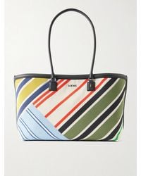 Loewe - Verano Logo-Embroidered Striped Leather-Trimmed Canvas Tote - Lyst