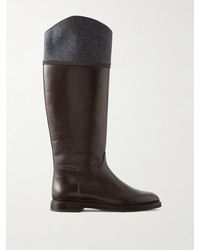 Brunello Cucinelli - Bead-Embellished Wool-Trimmed Leather Ankle Boots - Lyst