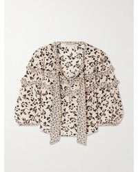 Maison Mayle - Majorelle Bluse Aus Crêpe De Chine Aus Seide Mit Blumenprint, Rüschen Und Schluppe - Lyst