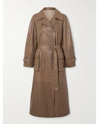 Brunello Cucinelli - Bead-Embellished Belted Double-Breasted Leather Trench Coat - Lyst