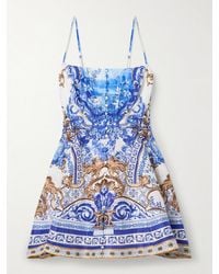 CAMILLA - Pleated Printed Linen And Silk-Blend Mini Dress - Lyst