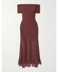 Self-Portrait - Off-The-Shoulder Lace-Trimmed Ribbed-Knit Midi Dress - Lyst