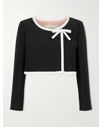 Valentino Garavani - Cropped Bow-Embellished Wool And Silk-Blend Crepe Jacket - Lyst