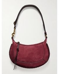 Isabel Marant - Oskan Moon Whipstitched Leather-Trimmed Suede Shoulder Bag - Lyst