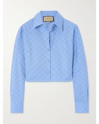 Gucci - Bluse Aus Oxford-Baumwolle Mit Gg Supreme-Motiv, Grösse - Lyst