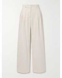 LoveShackFancy - Adams Pleated Wool-Blend Twill Wide-Leg Pants - Lyst