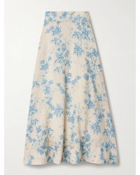 Agua Bendita - Bergamota Bougainvillea Embellished Floral-Print Linen Midi Skirt - Lyst