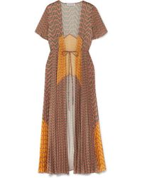 Self-Portrait Pleated Printed Satin Kaftan - Orange