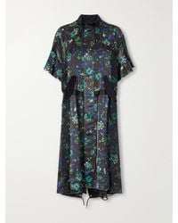 Sacai - Floral-Print Satin Midi Dress - Lyst