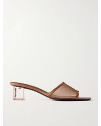 Saint Laurent - Sip 45 Cassandre-Embellished Patent-Leather Trimmed Mesh Mules - Lyst