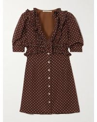 Alessandra Rich - Ruffled Polka-Dot Silk Crepe De Chine Mini Dress - Lyst