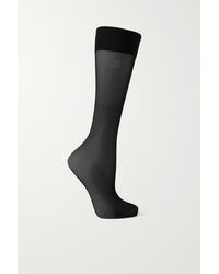 Wolford + Amina Muaddi Crystal-embellished Stretch-tulle Socks - Black
