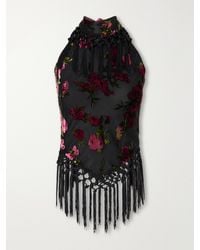 Anna Sui - Floral-Flock Fringe-Trimmed Crepe Halterneck Top - Lyst