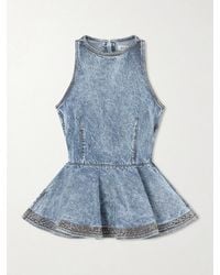 Alaïa - Denim Peplum Top - Lyst