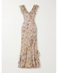 Etro - Ruffled Floral-Print Silk-Blend Midi Dress - Lyst