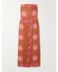 Johanna Ortiz - Ancient Strapless Wrap-Effect Printed Linen Midi Dress - Lyst