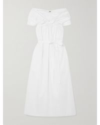 Adam Lippes - Off-The-Shoulder Ruched Cotton-Poplin Midi Dress - Lyst