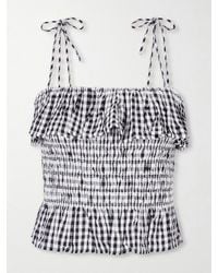 Alix Of Bohemia - Clara Ruffled Shirred Checked Cotton Top - Lyst