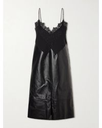Sharon Wauchob - Tulipa Gathered Lace-Trimmed Jersey And Leather Midi Dress - Lyst