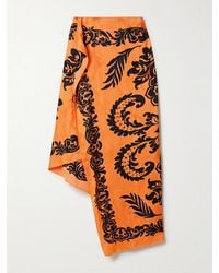 Etro - Asymmetric Printed Satin-Jacquard Midi Skirt - Lyst