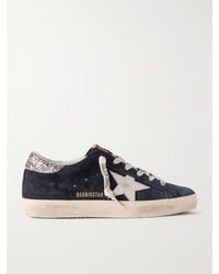 Golden Goose - Super-Star Distressed Glittered Leather-Trimmed Suede Sneakers - Lyst
