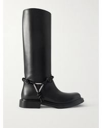 Bottega Veneta - James Intrecciato-Trimmed Leather Knee Boots - Lyst