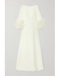 Huishan Zhang Reign Feather-trimmed Crepe Gown - White