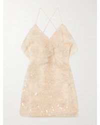 Aje. - Iridescence Minikleid Aus Tüll Mit Rüschen Und Zierperlen - Lyst