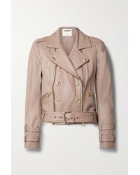 L'Agence Billie Button-embellished Leather Biker Jacket - Brown