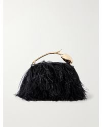 Erdem - Mini Bloom Feather-Trimmed Leather Clutch Bag - Lyst