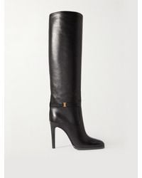 Saint Laurent - Diane Kniehohe Stiefel Aus Leder Mit Logodetail - Lyst