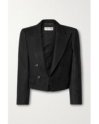 Saint Laurent - Cropped Pinstriped Wool And Cotton-blend Twill Blazer - Lyst