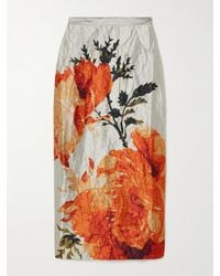 Erdem - Floral-print Crinkled-satin Midi Skirt - Lyst
