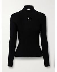 Courreges - Reedition Embroidered Ribbed-Knit Turtleneck Sweater - Lyst