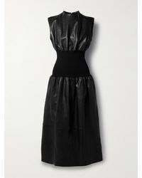 KHAITE - Uni Paneled Ribbed-Knit Wool And Leather Midi Dress - Lyst