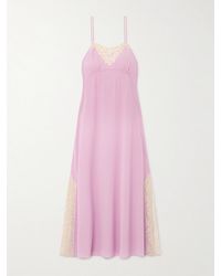 Chloé - Lace-Trimmed Silk Crepe De Chine Midi Dress - Lyst
