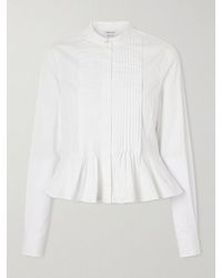 McQueen - Cropped Pleated Cotton-Poplin Peplum Blouse - Lyst