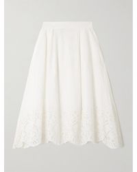 Thierry Colson - Wynona Pleated Broderie Anglaise Linen And Cotton-Blend Midi Skirt - Lyst