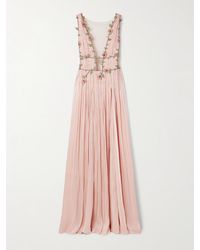 Costarellos - Nalina Embellished Tulle-Trimmed Lamé Gown - Lyst