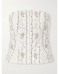 Agua Bendita - Abelia Navegante Floral-Embroidered Linen Corset Top - Lyst