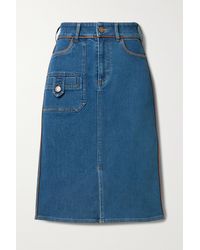 See By Chloé Leather-trimmed Denim Skirt - Blue