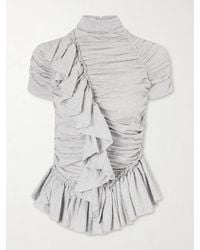 Dries Van Noten - Ruffled Draped Cotton-Jersey Turtleneck Top - Lyst