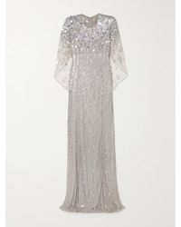 Jenny Packham - Nettie Cape-Effect Embellished Sequined Tulle Gown - Lyst